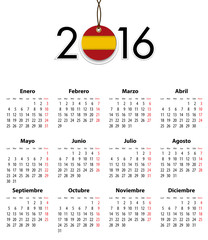 Spanish calendar grid for 2016 with flag like tag