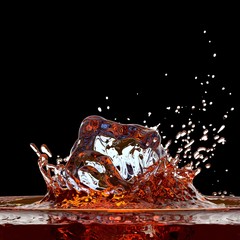 Cola ( or whisky ) splash against black