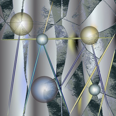 Wall Mural - Abstract silver metal background of foil with glowing balls