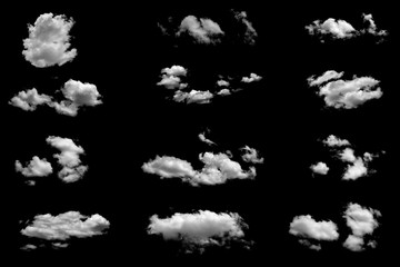 Canvas Print - set of isolated clouds on black background.