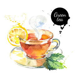 Watercolor hand drawn painted tea vector illustration