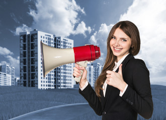 Woman speaking in megaphon