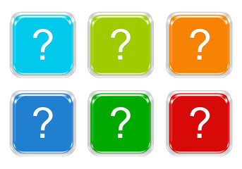 Wall Mural - set of squared colorful buttons with question mark symbol