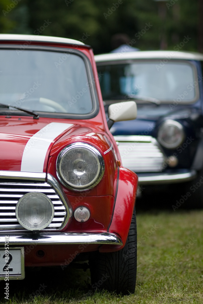 Classic Two Cars Mini Cooper - obrazy, fototapety, plakaty 