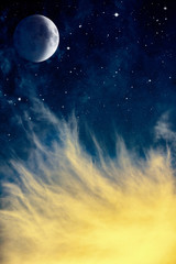 Poster - Wispy Clouds and Moon