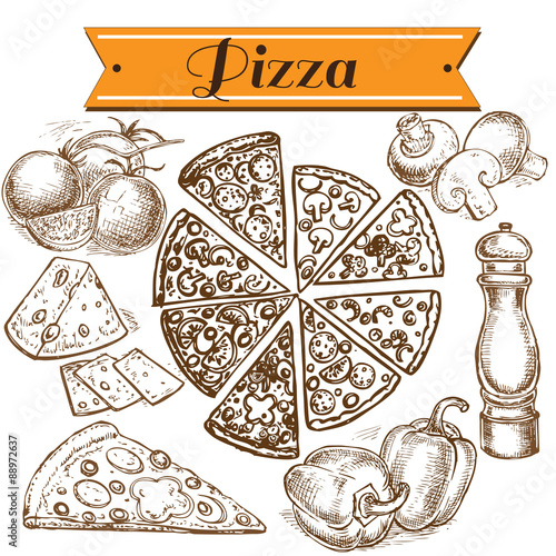 Plakat na papierze fotorealistycznym Ręcznie rysowane kolekcji pizzy