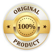 Gold round 100 percent original vector badge on white background 