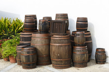 Old Wine Barrels On A Platform