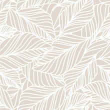Vector Hand Drawn Doodle Leaves Seamless Pattern. Light Pastel B