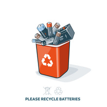 Used Batteries In Recycling Bin