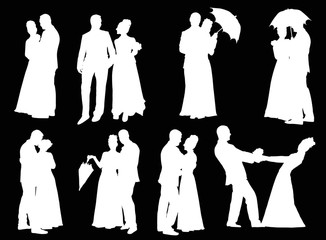 Wall Mural - eight wedding couples isolated on black