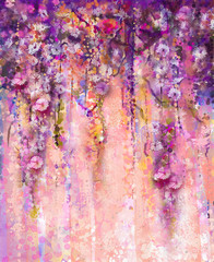 Plakat abstract flowers watercolor painting. spring purple flowers wisteria with bokeh background.
