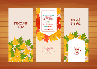 Wall Mural - Three autumn banners with colorful leaves