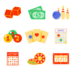 Lottery flat icon set