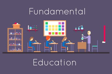 Chemistry education class room flat design