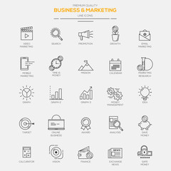Wall Mural - line flat icons set for business and marketing
