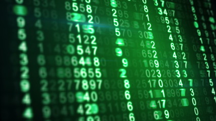 Wall Mural - green numbers on digital screen loopable background 4k (4096x2304)