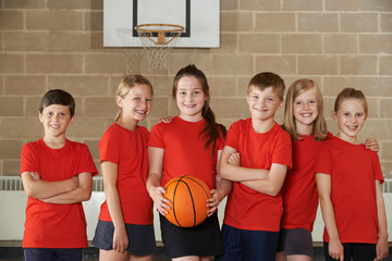 Wall Mural - Portrait Of School Basketball Team In Gym