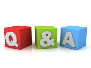 Fototapete - Questions and answers concept Q and A word isolated over white background with reflection