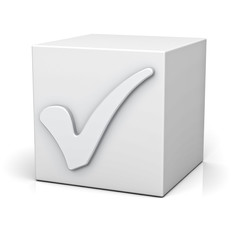 Fototapete - Check mark sign on white box isolated over white background with reflection