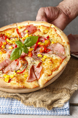 Canvas Print - Pizza with ham, corn and pepper