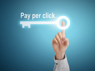 Wall Mural - male hand pressing pay per click key button