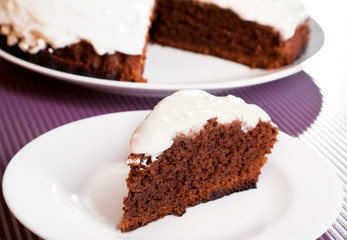 Chocolate cake with white cream