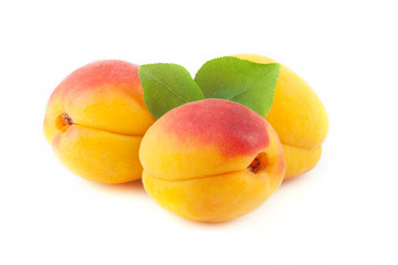 Wall Mural - Ripe apricots isolated on white.