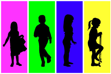 Canvas Print - Vector silhouette of children.