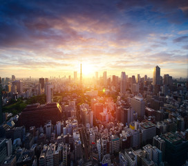 Fototapete - Amazing view to Tokyo City Center at sunset