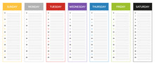 Week Planning Calendar In Colors Of The Day