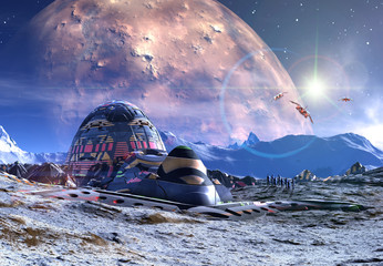 Wall Mural - alien planet - 3d rendered landscape