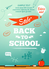 Wall Mural - Back to school sale poster. Vector illustration