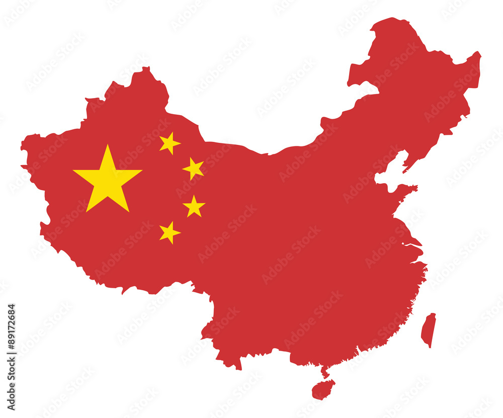 Peoples Republic of China Flag in Map Vector Illustration - obrazy, fototapety, plakaty 
