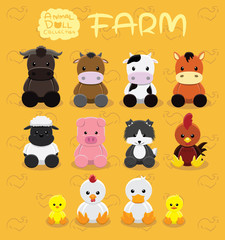 Animal Dolls Farm Set Cartoon Vector Illustration