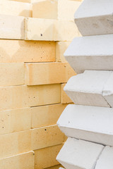 Bricks stacked in a warehouse building base