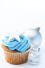 Blue Cupcake With Copy Space