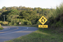 Road Sign Warning About Divided Highway