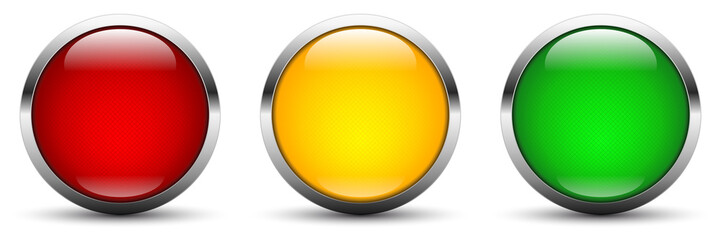 three vector webbuttons in traffic light colors red orange green 