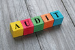 word audit on colorful wooden cubes