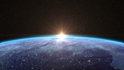 Wall Mural - highly detailed sunrise over the earth, beautiful 3d animation. (see more options in my portfolio)