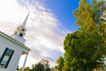 Stowe Community Church in late summer.