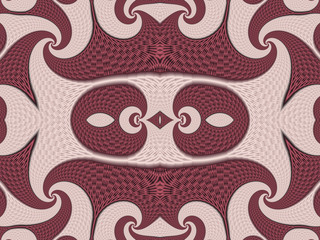 Symmetrical Textured Background with Spirals. Pink and vinous pa