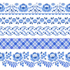 Wall Mural - Blue flowers floral russian porcelain beautiful folk ornament.