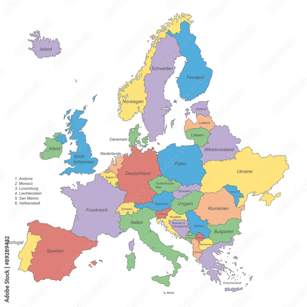 Europa Politische Karte (beschriftet) - Vektor - Stock - GamesAgeddon
