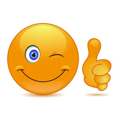 Cartoon smile showing thumb up on white background with shadow