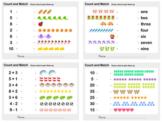 Wall Mural - Match number shadow 4 sheet - Worksheet for education