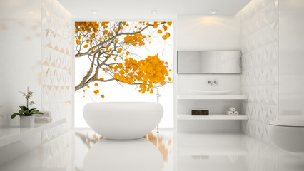 Wall Mural - Interior of  white  stylish bathroom 3D rendering