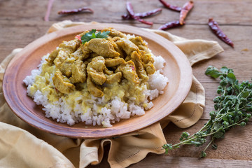 Canvas Print - Indian chicken curry with white rice