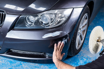 Wall Mural - Car polishing series : A man waxing grey car